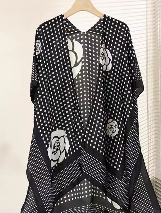 Silk Feeling Patterned Cape